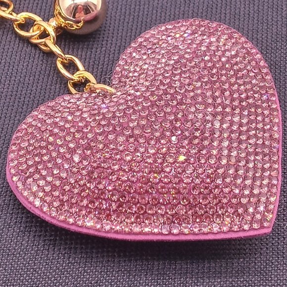 NEW Crystal Rhinestone Purple Heart Purse Charm Key Ring Chain Ring Zipper Gold - Picture 10 of 13
